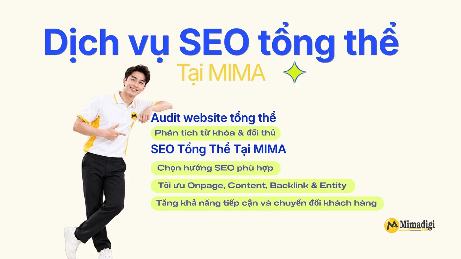 Quy trình SEO tổng thể tại MIMA từ phân tích website, nghiên cứu từ khóa đến tối ưu Onpage, Content SEO và backlink