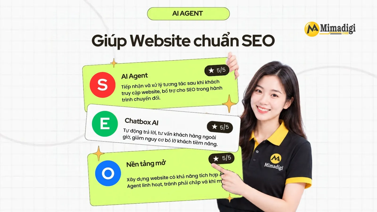 Tích hợp AI Agent và Chatbox AI MIMA vào website chuẩn SEO để tự động tư vấn, chăm sóc khách hàng, Marketing và quản lý doanh nghiệp