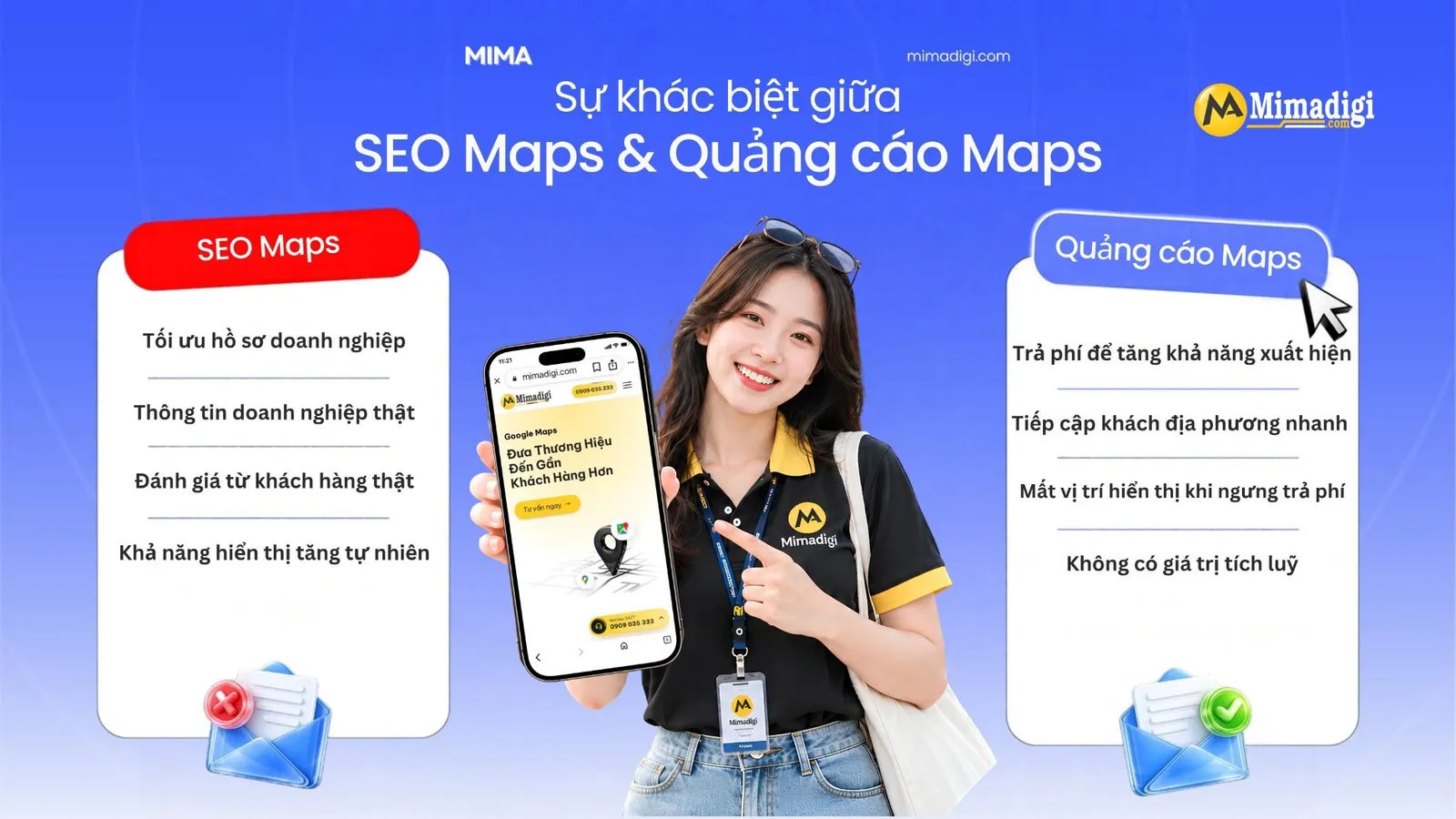 SEO Maps cải thiện thứ hạng tự nhiên, quảng cáo Google Maps tăng hiển thị theo ngân sách.