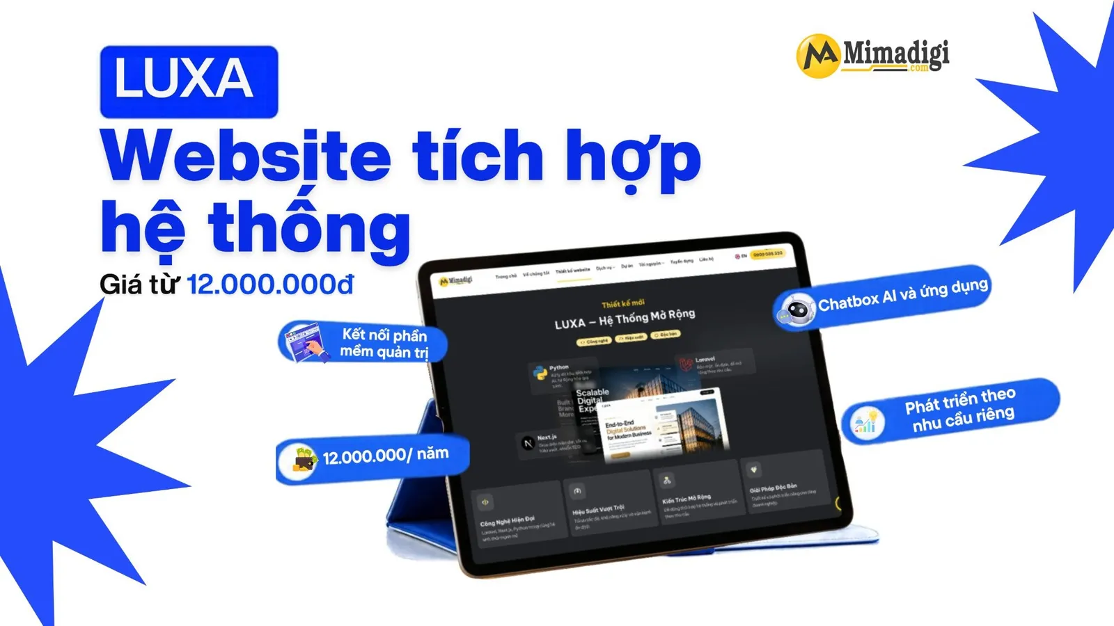 LUXA phát triển website tích hợp phần mềm quản trị, Chatbox AI và ứng dụng