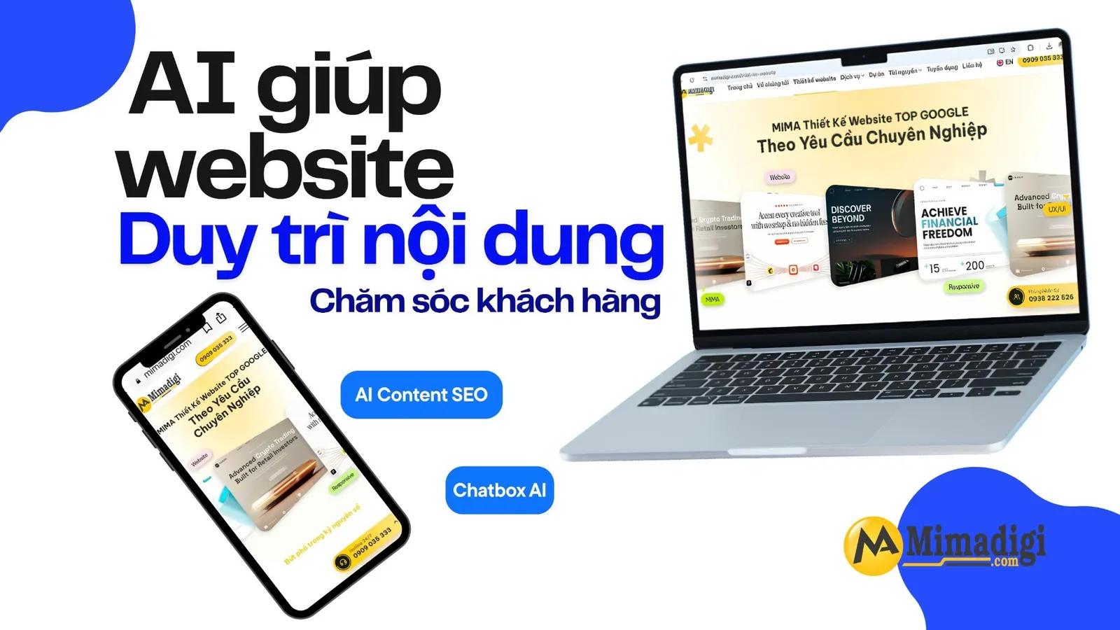 Giải pháp AI của MIMA gồm AI Content SEO, Chatbox AI và AI Agent