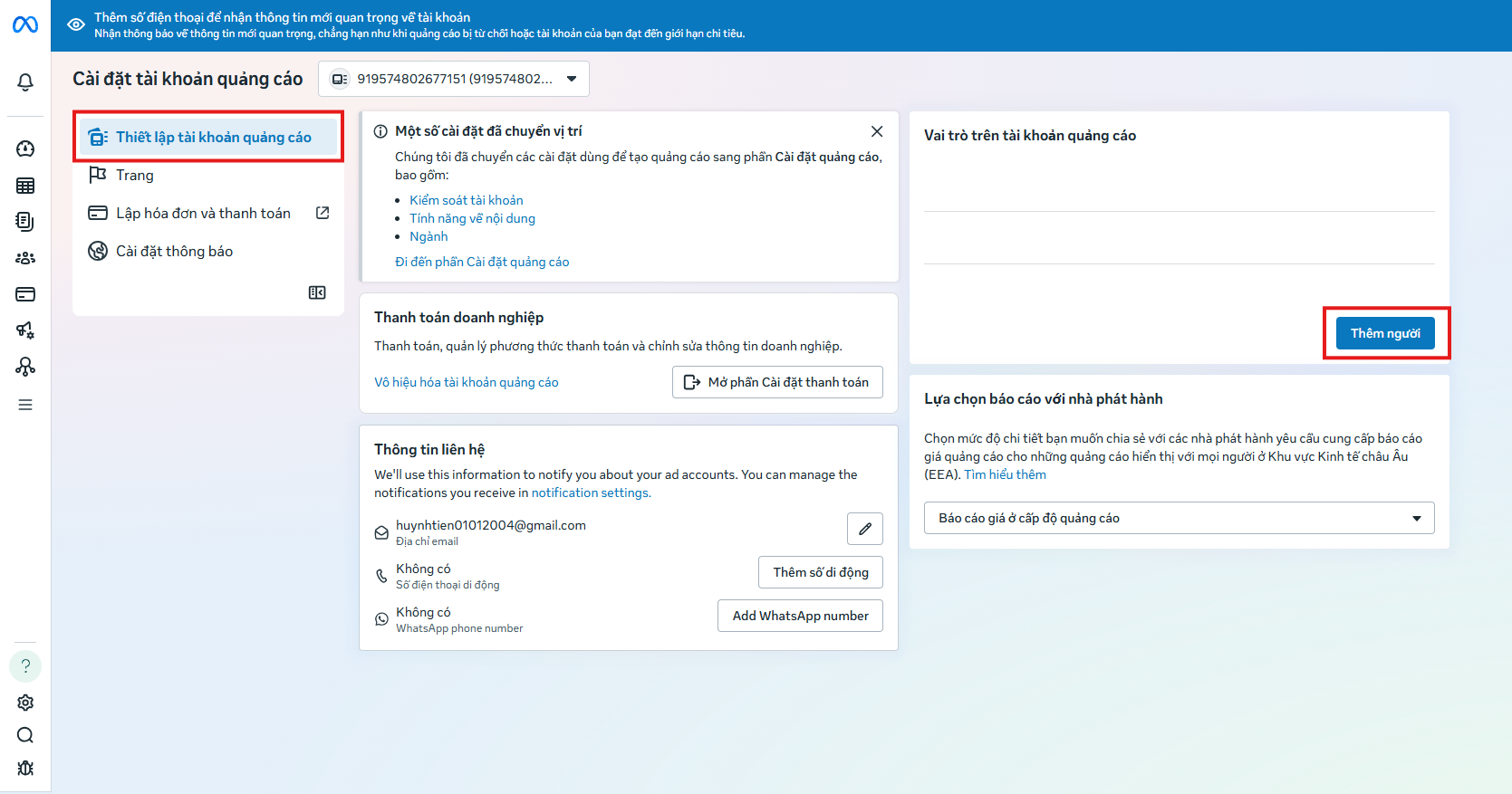 Step 6: Select Ad Account Settings