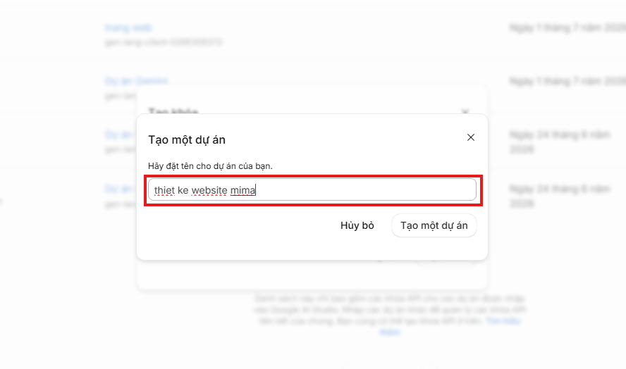 Bước 7: Nhập tên dự án