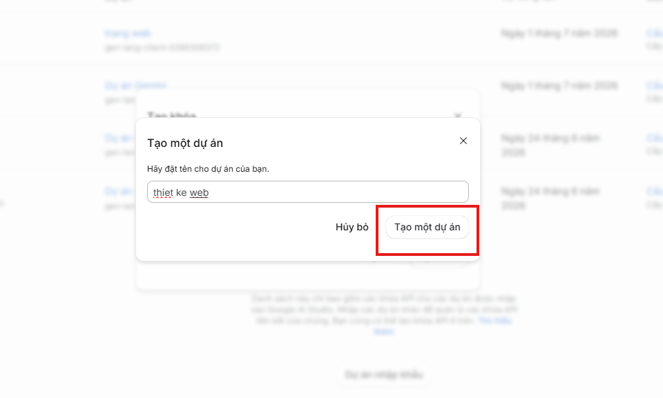 Bước 8: Nhấn Créer un projet