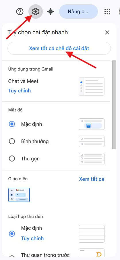 Bước 1: Đăng nhập Gmail và mở phần Cài đặt