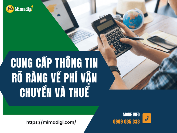 Provide clear information about shipping fees and taxes at MIMA