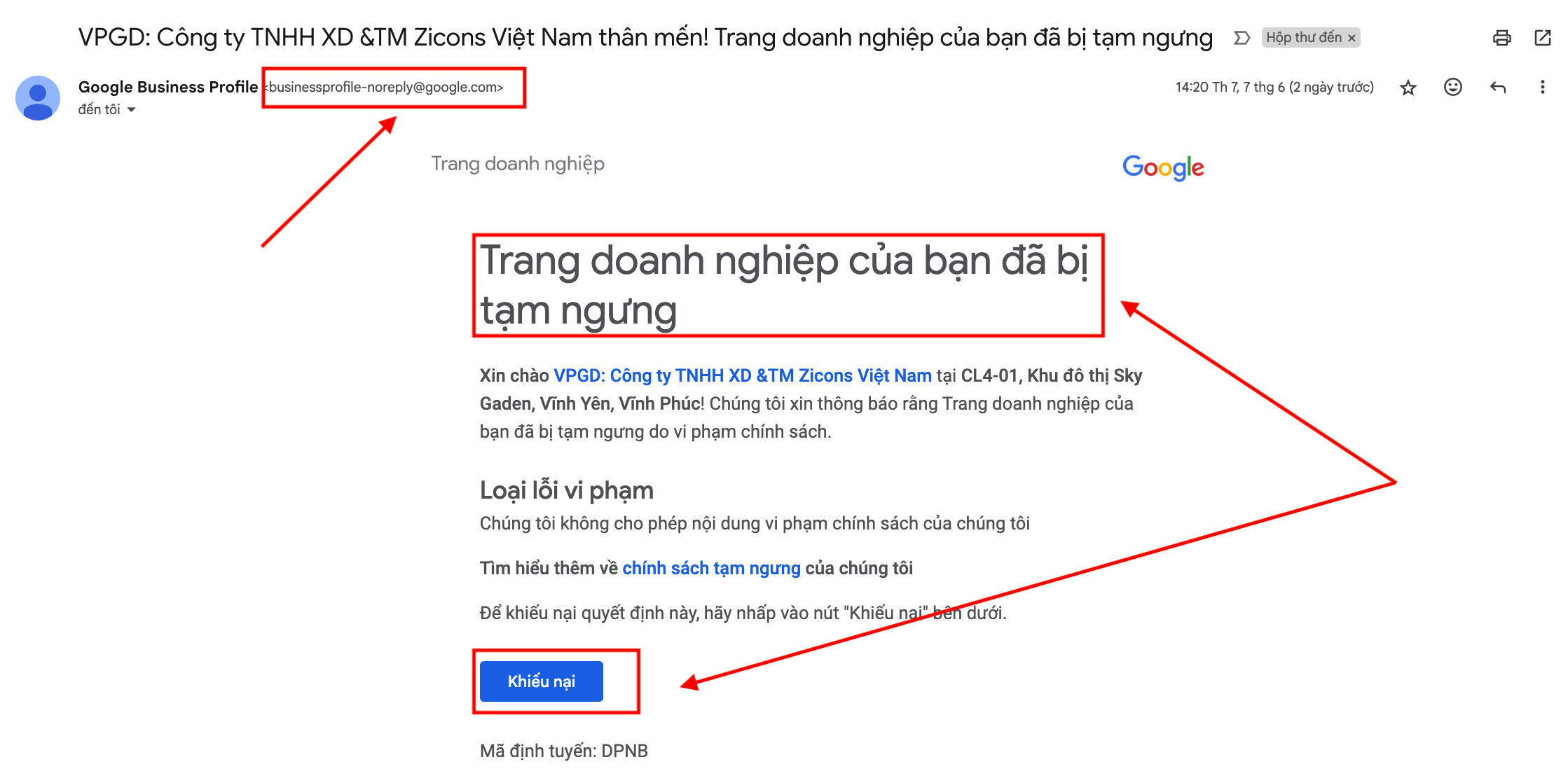 Khắc phục trang doanh nghiệp của bạn bị tạm ngưng