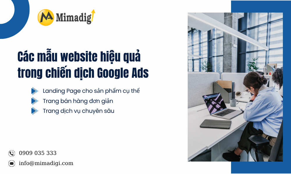 Các mẫu website hiệu quản trong chiến dịch google ads tại mimadigi