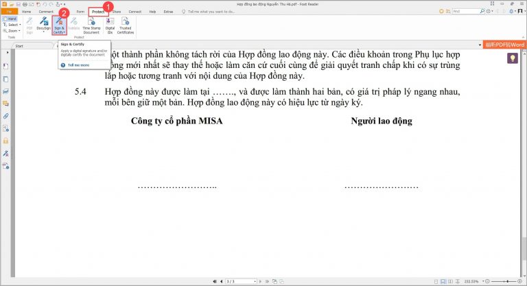 Thực hiện ký trên Foxit Reader