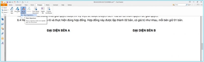 Step 2: Select the Digital Signature Function in Foxit Reader